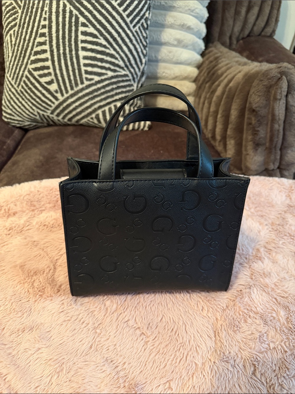 GUESS Black Embossed Logo Mini Tote - Picture 3 of 5